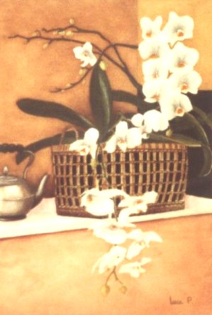 Panier aux orchides aquarelle 20cm x 30cm