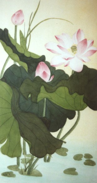 Les lotus aquarelle 33cm x 63cm