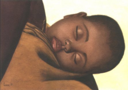 L'enfant endormi aquarelle 33cm x 63cm