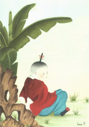 Le petit chinois aquarelle 40cm x 17cm